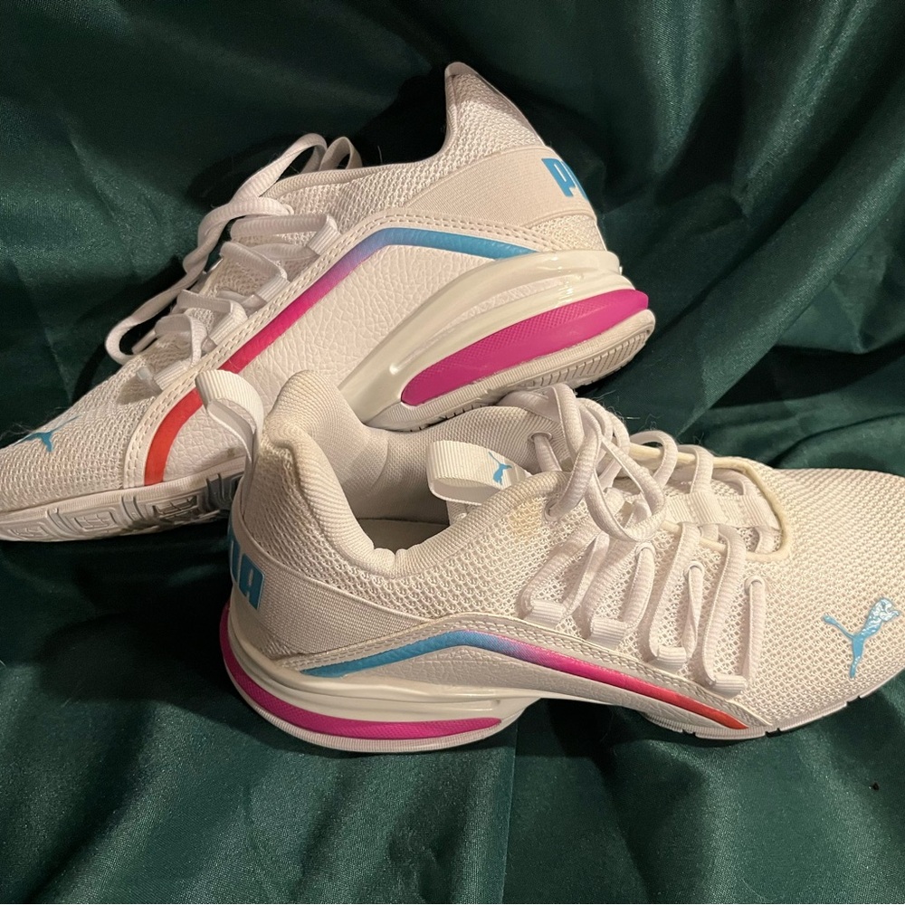 Puma Women's White with Pink and Blue Accents Athletic Shoes